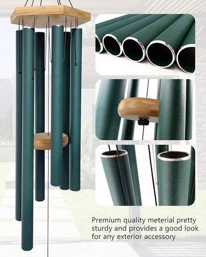 Wind Chimes Deep Tone Outdoor with Hook for Mother's Day/Housewarming/Christmas, Memorial Wind Chimes for Patio, Garden, Yard, Home Decor, Green