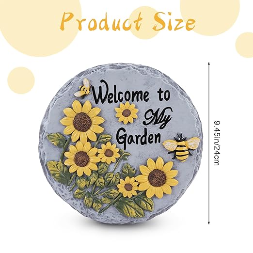 Welcome to My Garden Stepping Stone Outdoor, Butterfly Flower Stone Statue for Garden, Funny Stepping Stone for Yard, Balcony, Patio, Lawn Decorative, Spring in Garden Collection (Daisy)
