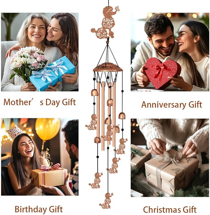 INFUNLY Poodle Wind Chimes for Outside Flowers Metal Wind Chime Aluminum Windchime Tubes Pet Dog Memorial Wind-Bell Retro Music Windchimes with Bells for Yard Garden Decor Housewarming Birthday Gift