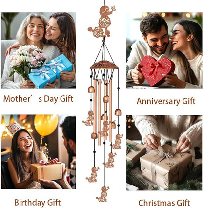 INFUNLY Poodle Wind Chimes for Outside Flowers Metal Wind Chime Aluminum Windchime Tubes Pet Dog Memorial Wind-Bell Retro Music Windchimes with Bells for Yard Garden Decor Housewarming Birthday Gift