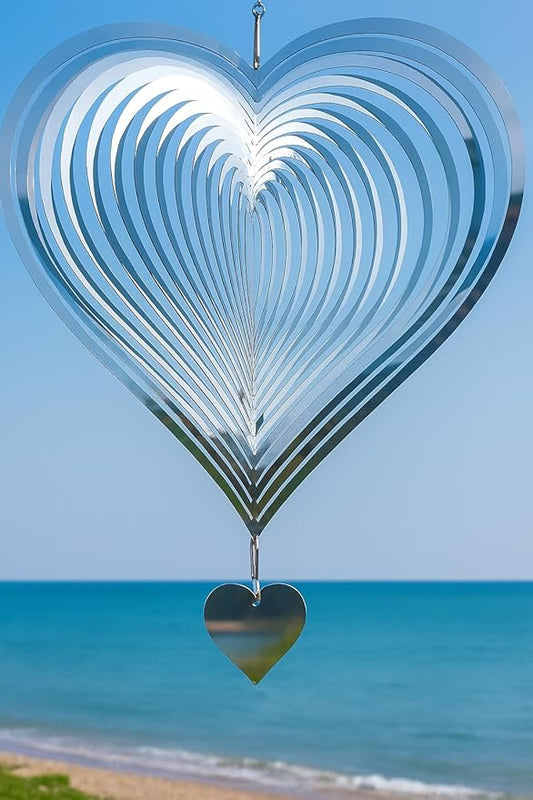 3D Stainless Steel Wind Spinner – 11.8" Hanging Garden Wind Spinner for Outdoor & Indoor Decor | Kinetic Metal Yard Art for Patio, Balcony, Porch or Living Room - Easy Installation (Heart)