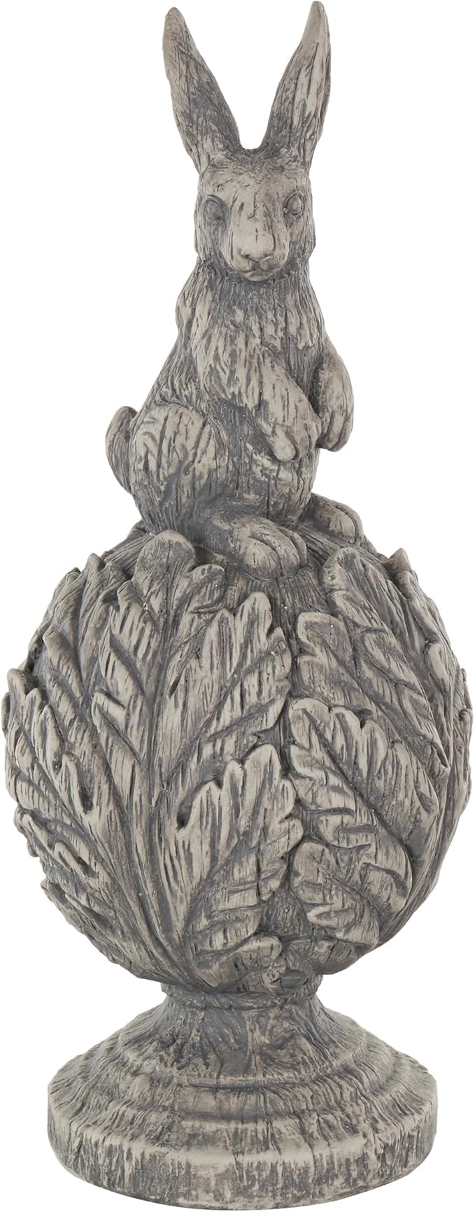 Deco 79 Polystone Rabbit Textured Sculpture with Leaf Covered Round Base, 8" x 8" x 20", Gray