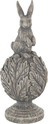 Deco 79 Polystone Rabbit Textured Sculpture with Leaf Covered Round Base, 8" x 8" x 20", Gray
