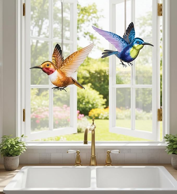 Regal Art & Gift Hummingbird Bouncie Set of 2 - Hand-Painted Metal Spring Garden Decor, Weather-Resistant Outdoor Yard Art, Bird Sculpture for Lawn & Patio - Rufous& Woodnymph