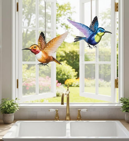Regal Art & Gift Hummingbird Bouncie Set of 2 - Hand-Painted Metal Spring Garden Decor, Weather-Resistant Outdoor Yard Art, Bird Sculpture for Lawn & Patio - Rufous& Woodnymph
