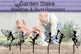 Garden Stake Metal Outdoor Decoration - Fairy With Magic Garden Stakes Outdoor Garden Decor Fairy Art Lawn Garden Silhouette Black Fairy Silhouette Stake for Yards, Gardens Spring Decor - Set of 2
