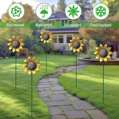 Wind Spinners Outdoor,5 Pack Sunflower Garden Stakes for Outdoor Decorations,Metal Wind Spinner Yard Art Decor for Patio,Lawn