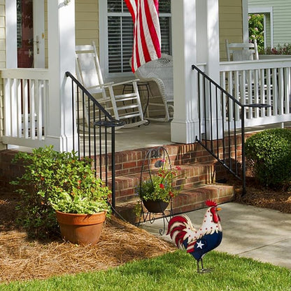 Rooster Garden Statue,12 in 2D Graphic Design Metal Rooster Decor Garden Statue with Stakes,Standing Small Metal Chicken Yard Decor Figurines,Patio Backyard Lawn Home Chicken Sculpture(Not 3D)