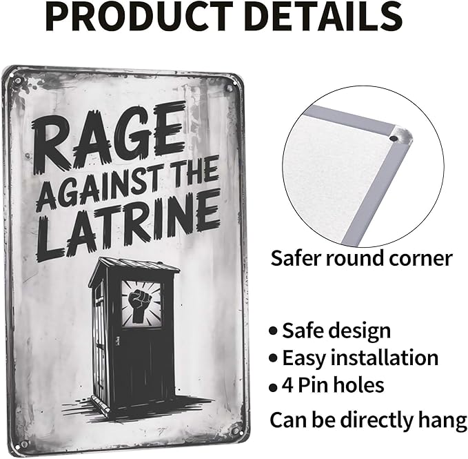 Rage Against The Latrine Toilet 8X12 Inches Metal Wall Decor For Bathroom,Vintage Gothic Boho Home & Wall Decor Aesthetic,Kitchen Signs & Room Aesthetic Poster For Farmhouse Garden Yard Patio