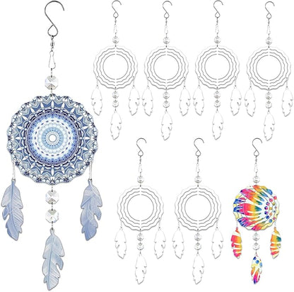 8Pack 4inch Sublimation Wind Spinner Blanks 3D Aluminum Metal Wind Sculpture Kinetic Spinners for Yard and Garden Indoor Art Ornaments Hanging Decoration (Dream Catcher)