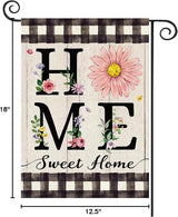 ORTIGIA Spring Summer Daisy Garden Flag Burlap Double Sided Home Sweet Home Floral Flower Small Flag Farmhouse Buffalo Plaid Floral Yard Lawn Patio Outside Outdoor Seasonal 12.5x18 Inch