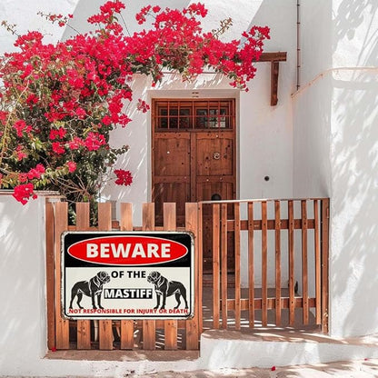 Beware Of The Dog Mastiff Sign Aluminum Metal Tin Signs Outdoor Yard Sign Warning Sign For Fence Yard Home Kitchen Farm Garden Wall Decor 8x12 Inch
