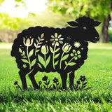 SUPERDANT 1Pc Large Metal Sheep Lawn Ornament Decorative Garden Yard Stakes Sign Black Iron Flower Cutout Animal Silhouette For Outside Farm Pathway Farmhouse Decoration Gift