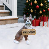 French Bulldog Garden Statue with Solar Lantern & Welcome Sign, 13.8" Realistic Dog Outdoor Decor, Waterproof Resin Animal Lawn Ornament for Patio, Yard, Porch and Housewarming Gift