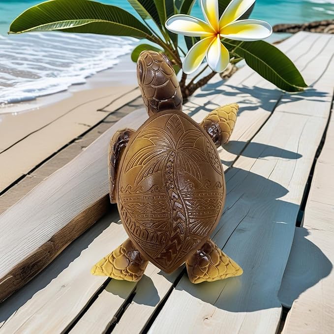 6-Inches Imitative Wood Carving Sea Turtle Statue Resin Hawaiian Turtles Sculpture Garden Tortoise Figurine for Home Decoration Outdoor Patio Lawn Yard Ornaments