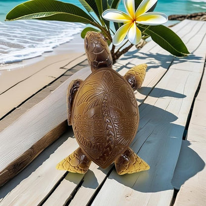 6-Inches Imitative Wood Carving Sea Turtle Statue Resin Hawaiian Turtles Sculpture Garden Tortoise Figurine for Home Decoration Outdoor Patio Lawn Yard Ornaments