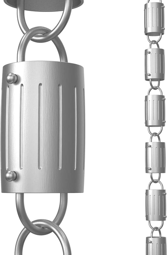 Rain Chains Direct - Barrel Rain Chain - 8.5 FT - Durable Milled Aluminum - Premium Rain Chains for Gutters