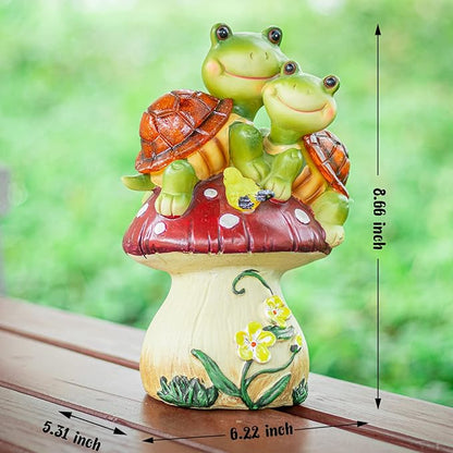 Garden Statues Turtles Outdoor Decor, Resin Turtles Figurines Lights Sculptures with Solar Light, Lovely Turtle with Mushroom for Garden Patio Yard