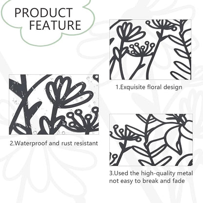 OYEFLY 3 Pcs Metal Flower Wall Decor,Farmhouse Flower Art (Black)