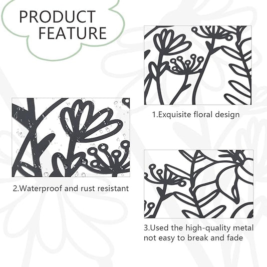 OYEFLY 3 Pcs Metal Flower Wall Decor,Farmhouse Flower Art (Black)