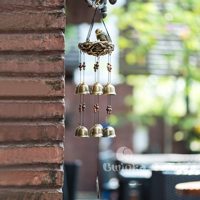 Bwinka QUTE Birds Wind Chime 12 Pieces Bronze Bells Wind Chimes for Garden, Yard, Patio and Home Decor with Hook