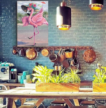 TRENDSTHAN Funny Vintage Metal Signs Pink Flamingo Wall Art Decor Posters Retro Tin Sign Beautiful Flamigos Lady Morden Home Man Cave Garage Restroom Bathroom Decorations Hanging Plaque 12x8 Inch