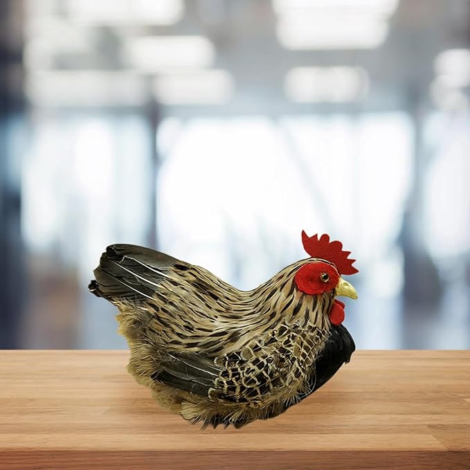 Realistic Chicken Figurine, Artificial Feather Hen Model for Home Garden Decor