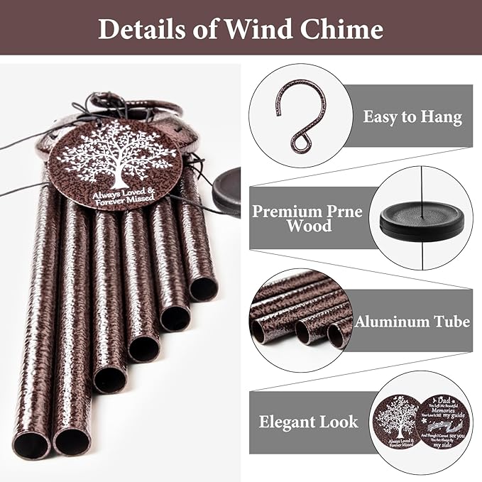 Memorial Gifts for Loss of Dad, 25'' Memorial Wind Chimes for Loss of Father, Sympathy Gifts for Lose of Dad Father, Bereavement/Condolence/Remembrance Gifts