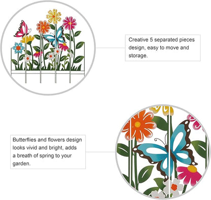 Glitzhome 40" Height Decorative Garden Stakes, 5 Pieces Metal Flowers & Butterfly Outdoor Stakes Decor, Spring Summer Garden Colorful Ornaments Yard Art Sign for Outside Lawn Backyard Patio Decor