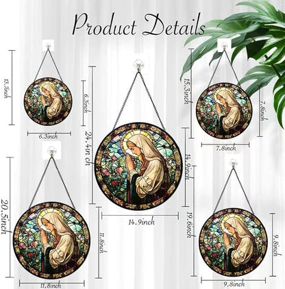 Funoasis Stained Glass Window Hanging 6.3 Inches Suncatcher - The Virgin Mary Prays in The Garden Ornaments Sun Catcher Home Decor Women Birthday