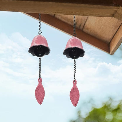MrMrKura Japanese Leaf Wind Chimes, Small Wind Bell Pendent for Outside Hanging Cast Iron Wind Chime Ornament for Bless Garden Backyard Home Decor (Pink)