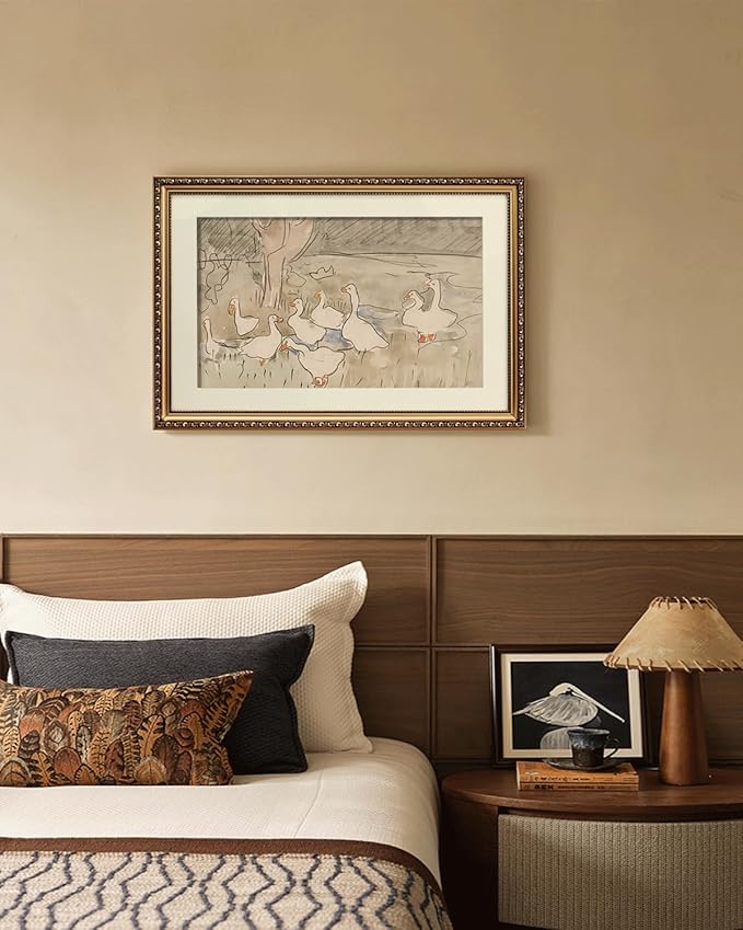 ARPEOTCY Vintage Gold Framed Large Wall Art, Farmhouse Nursery Duck Paintings, Canvas Prints with Antique Picture Frame, Cute Duck Illustration Victorian Wall Decor for Living Room 16x24 inch