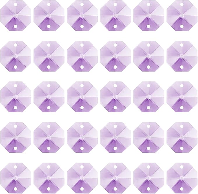 PATIKIL K9 Crystal Octagon Beads 2 Holes Pendants, 60 Pack 14mm Chandelier Prisms Parts Ornaments Hanging Beads for DIY Arts Crafts Decoration, Light Purple