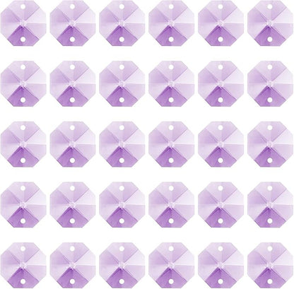 PATIKIL K9 Crystal Octagon Beads 2 Holes Pendants, 60 Pack 14mm Chandelier Prisms Parts Ornaments Hanging Beads for DIY Arts Crafts Decoration, Light Purple