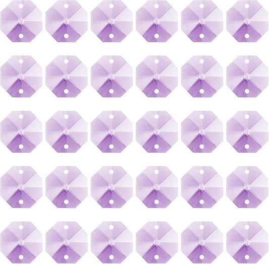 PATIKIL K9 Crystal Octagon Beads 2 Holes Pendants, 60 Pack 14mm Chandelier Prisms Parts Ornaments Hanging Beads for DIY Arts Crafts Decoration, Light Purple