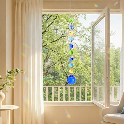 Crystal Suncatchers Decorative Sun Catchers Crystal Hanging Wind Spinners with Blue Prism Ball Rainbow Maker Suncatchers for Windows Hanging Outdoor Indoor Home Garden Decoration Gifts for Girl