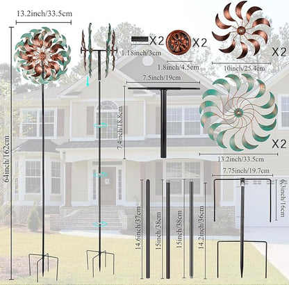 DREAMSOUL 360° Wind Spinners Outdoor, Metal Wind Spinner 64 Inch Windmill for Yard Garden Outdoor Decor