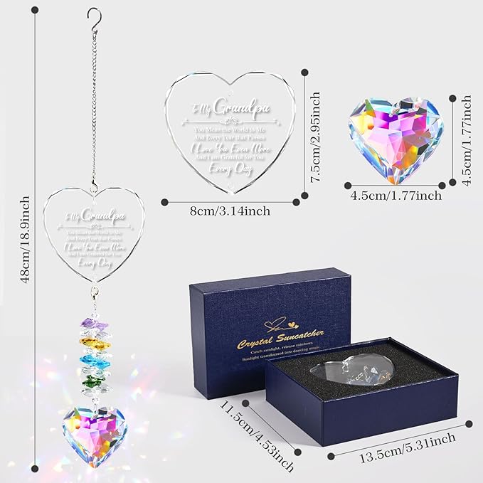 Grandpa Birthday Gifts, Crystal Suncatcher Indoor Window Rainbow Maker Hanging Ornament, I Love You Grandpa Sun Catcher for Grandfather from Kids