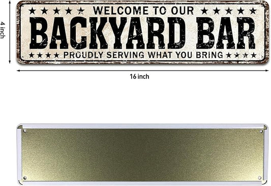 Funny Backyard Signs and Decor Outdoor Pool Decor, Outdoor Bar Signs Beer Sign Poop Deck Decor, Welcome to Our Backyard Bar Sign 4x16 Inch