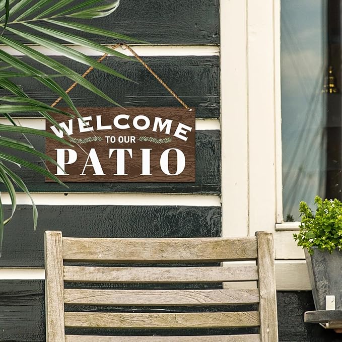 Patio Wood Sign Decor, Welcome Sign for Patio Front Back Porch Decoration Deck Bar Garden Backyard Decor, Housewarming Gifts for Women Men New House Home, Welcome to Our Patio