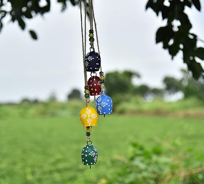 Vintage Christmas Bells – 32" Hand-Painted Metal Hanging Wind Chime with Rustic Cowbells & Jingle Bells Handcrafted Witch Bells for Door, Farmhouse & Boho Decor, Christmas Decor
