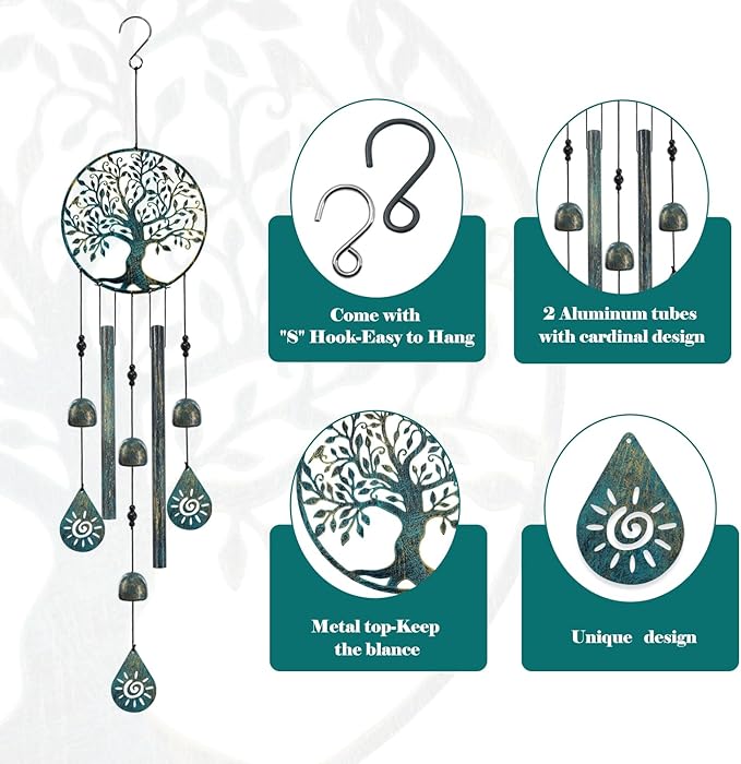 Wind Chimes for Outside Tree of Life Wind Chimes Windchimes Outdoors Tree of Life Wind Chimes for Outside Gifts for Mom, Grandma, Daughter, Decoration for Home, Garden, Patio, Backyard