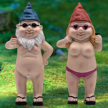 MINICAR Gnome Statue Garden Outdoor Decor Set of 2, Funny Dwarf Sculptures Yard Decorations, Naughty, 8'' Tall