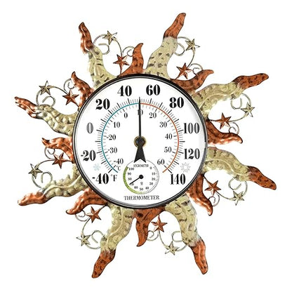 pealstar Outdoor Thermometer Waterproof Sun Decorative Outdoor Thermometers for Patio 13" Large Metal Wall Thermometer for Garden Yard Garage Decor