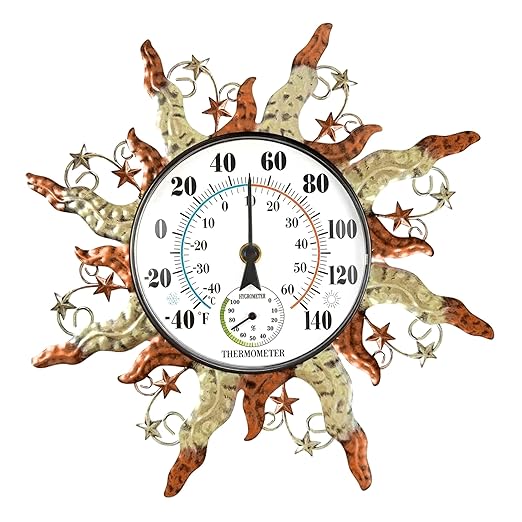 pealstar Outdoor Thermometer Waterproof Sun Decorative Outdoor Thermometers for Patio 13" Large Metal Wall Thermometer for Garden Yard Garage Decor