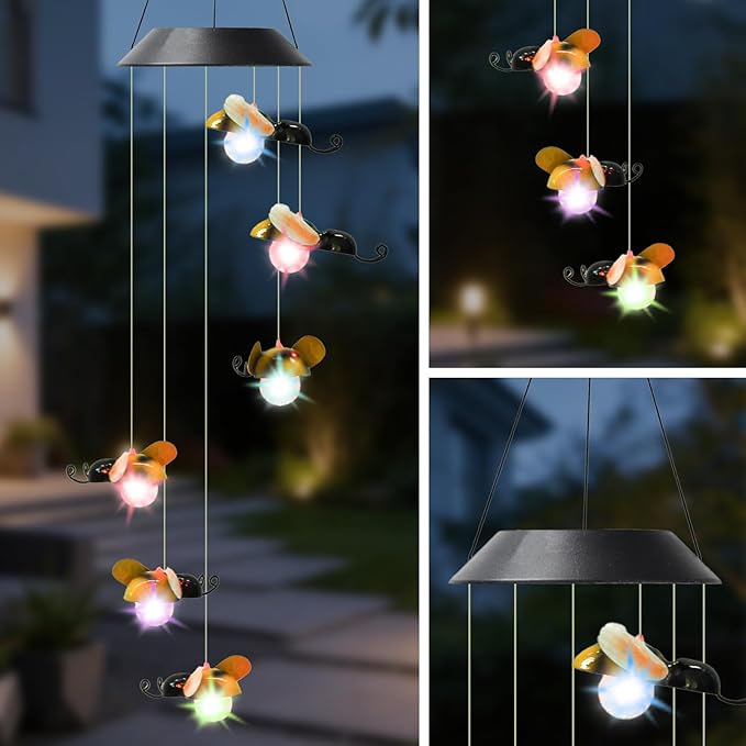 Solar Bee Wind Chimes for Outside Garden, Patio, Yard – Decor for Festivals/Birthday/Christmas, for Women Mom Home Garden Patio Decor