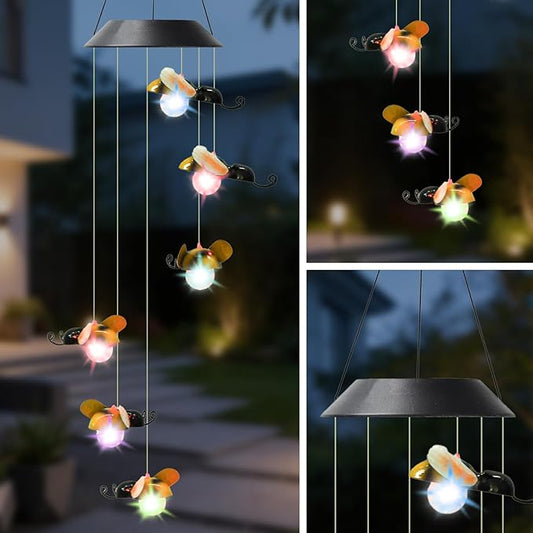 Solar Bee Wind Chimes for Outside Garden, Patio, Yard – Decor for Festivals/Birthday/Christmas, for Women Mom Home Garden Patio Decor