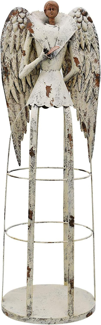 Antiqued Metal Garden Angel Statue Praying Angel Decor, Indoor Outdoor Angel Yard Art Decor Lawn Patio Decorations Holiday Decor Garden Present Idea, 30.25" H (Rusty Angel)