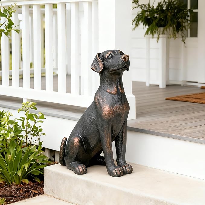 Cynkeyee Outdoor Garden Dog Statue - 16 Inch Resin Sitting Labrador Sculpture, Decorative Figurine for Patio, Lawn, Yard, Porch (Black)