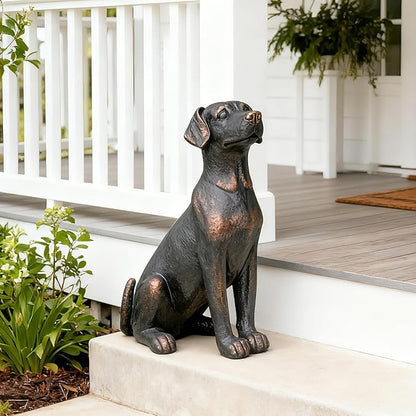 Cynkeyee Outdoor Garden Dog Statue - 16 Inch Resin Sitting Labrador Sculpture, Decorative Figurine for Patio, Lawn, Yard, Porch (Black)